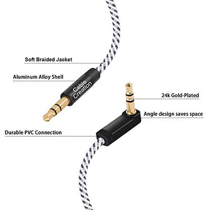 CableCreation 2-Pack 3.5mm Audio Cable 3FT/0.9m,Stereo Jack 3.5mm Aux Cable | 90 Degree Aux Cord for Headphone, Phone, 2018 Mac mini, Surface Dock, iPhones, Speaker, Tablets, Laptops, Car Stereo & More - size: 3 Feet