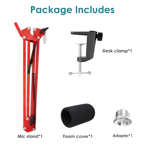 Red Mic Arm Compatible with HyperX QuadCast S - Premium QuadCast S Microphone Boom Arm for Gaming, Streaming by YOUSHARES, NB35 - color: Red
