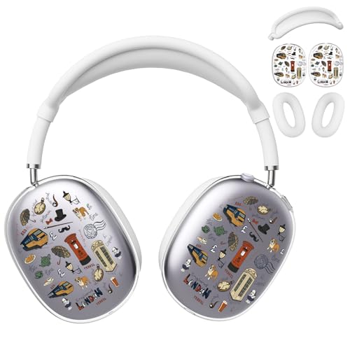 for AirPods Max Headphones London Ear Covers for AirPods Max 2 | Cute City Clear Ear Cups Cover | White Silicone Ear Pad Case Headband Cover for Apple AirPods Max 2/1 (2026/2024/2020) - color: London/White