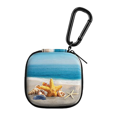 WIRESTER Portable Wireless Headphone Case, Earphone Storage Bag Carrying Case, Earbud Holder with Black Carabiner Compatible with Airpods - Seashells On The Beach - color: Seashells On The Beach