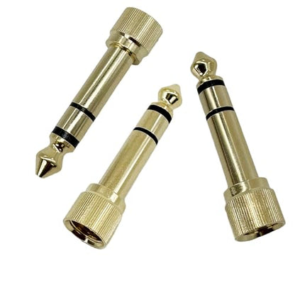 3Pcs Gold Plated 6.35mm 1/4" (1/4 Inch) Stereo Male to 3.5mm 1/8" (1/8 Inch) Female Jack Audio Adapter with Screw On Stereo Phone Screw-On Adapter for Guitar Headphones Amp