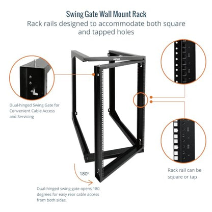 Tecmojo 18U Wall Mount Server Rack, Open Frame Network Rack for 19" Computer/AV/Data/IT/Media Equipment, 24" Depth, 16" Apart Mounting Holes, Swing Gate, Square and Tapped Holes - size: 18U/24" Depth (New)
