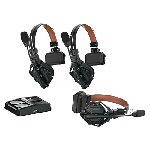 Hollyland Solidcom C1 Pro Wireless Intercom Headset System ENC Noise Cancellation Full Duplex 3-Person 1100ft Team Communication with PTT Mute Single Ear Headset for Church Drone TV Film Production - size: 3 Set Single Ear