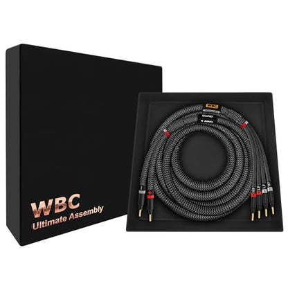 WORLDS BEST CABLES 6 Foot Ultimate - 9 AWG - Ultra-Pure OFC - Premium Audiophile HiFi Bi-Wire Single Speaker Cable for Center Channel with Eminence Gold Banana Plugs & Carbon Tweed Jacket