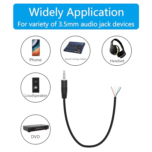 3.5mm Male Plug to 4Pin Bare Wire Open End Cable 1.6FT, TRRS 4 Pole 1/8'' | 3.5mm Audio Plug Stereo Audio Wire, Auxiliary Audio Connector Jack, for 3.5mm Earphone Microphone DIY Cable Repair - 4Pcs - color: 3.5mm Male Plug TRRS 4 Pole - 0.5M/1.6FT
