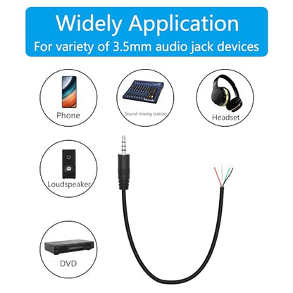 3.5mm Male Plug to 4Pin Bare Wire Open End Cable 1.6FT, TRRS 4 Pole 1/8'' | 3.5mm Audio Plug Stereo Audio Wire, Auxiliary Audio Connector Jack, for 3.5mm Earphone Microphone DIY Cable Repair - 4Pcs - color: 3.5mm Male Plug TRRS 4 Pole - 0.5M/1.6FT