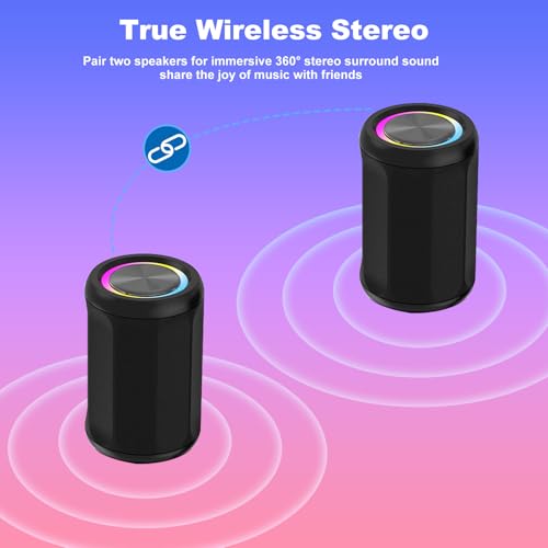 Small Portable Bluetooth Speaker with RGB Light, Clear Stereo Sound, Wireless Speaker Bluetooth 5.4, TWS Pairing, AUX & TF Card Input for Bedroom, Desk, Travel, Home