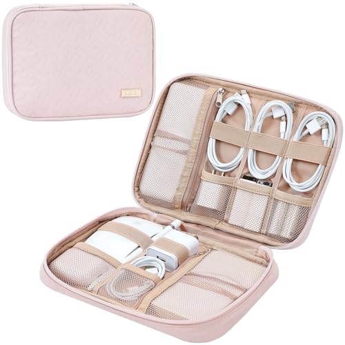 NISHEL Travel Cord Organizer, Electronic Cable Accessories Storage Bag | Bag for chargers, cables, phones, hard drives, USB devices and SD cards, ideal for travel and daily use,Pink - color: Pink