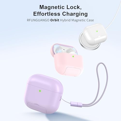 RFUNGUANGO AirPods 4 Case with Magnetic Lid Phone Stand, Purple | Compatible with AirPods Pro 4th Generation, Wireless Charging Compatible with Cleaning Kit & Lanyard - color: WCW-Purple, size: AirPods 4 Case