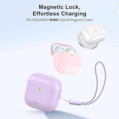 RFUNGUANGO AirPods 4 Case with Magnetic Lid Phone Stand, Purple | Compatible with AirPods Pro 4th Generation, Wireless Charging Compatible with Cleaning Kit & Lanyard - color: WCW-Purple, size: AirPods 4 Case