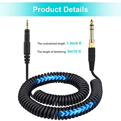 ATH-M50x Replacement Cable, Coiled Aux Cord Compatible with Audio-Technica ATH-M40x ATH-M50x ATH-M60x ATH-M70x Headphones with 6.35mm Adapter(4ft extends to 10ft)