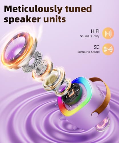 Kids Karaoke Machine Ages 3-12, Mini Wireless Microphones Bluetooth Speaker | LED Party Lights, Voice Changer, Duets, BT 5.3, Rechargeable Portable, Birthday Christmas Toys & Gifts for Boys & Girls - color: Purple - 1 Mic