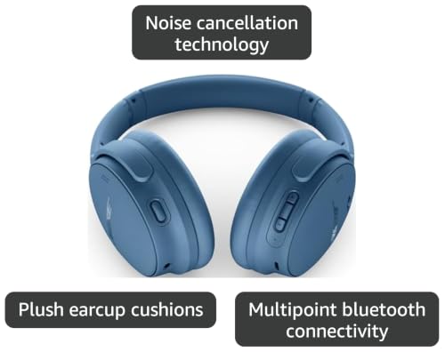 Bose QuietComfort Bluetooth Headphones, Wireless Headphones with Active Over Ear Noise Cancelling and Mic, Deep Bass, Up to 24 Hours of Playtime, Blue Dusk - Limited Edition Color - color: Blue Dusk