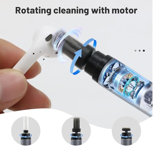 Electric Rotating Headphone Cleaner Kit with Dust-Revealing Light - 4-in-1 Cleaning Pen for Phone, Bluetooth Headset, Charging Case, Earbuds, Phone Speaker - Soft Brush & Flocking Sponge