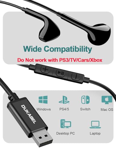 DUKABEL USB Wired Earbuds, PC Headphone with Mic for PC/ PS4/ PS5-6Feet | Mic built-in, In-ear Earphone, Volume Control, Mute Function Supported, for Office Live Broadcast Gaming