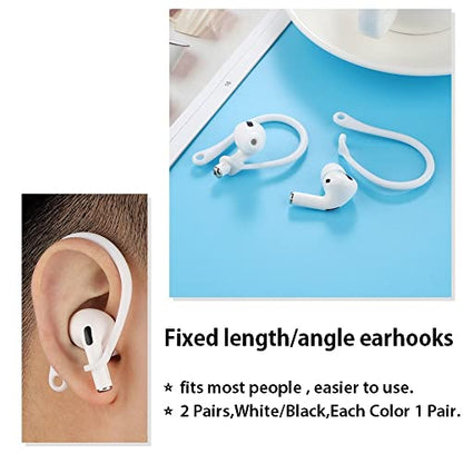 JNSA 4 Pairs Ear Hooks Designed for AirPods Pro，3 & 2 & 1, Earbuds Accessories, Anti-Slip, Ergonomic Design, Anti-Slip Sports Ear Hooks, Comfortable Fit, 2 Style 4 Pairs (Clear/Black/White/Black)