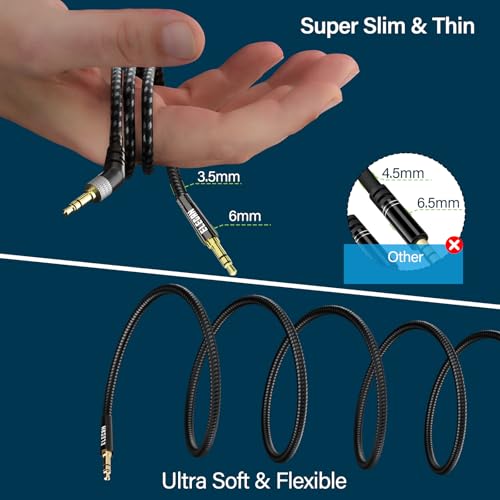 135 Degree 1/8 Inch 3.5 MM AUX Cable Headphone Cord Wire 2 Ft/2 Pack, Angled Hi-Fi Sound Thin&Slim Braided TRS Stereo Audio Beats Cable for Car,Home Stereos, Speaker,Phones - size: 2FT-2PK, style: 135 Degree Angled to Straight
