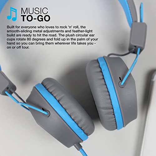 JLab Neon on-Ear Wired Headphones with 40mm Drivers, Graphite/Blue - color: Graphite/ Blue, size: Wired