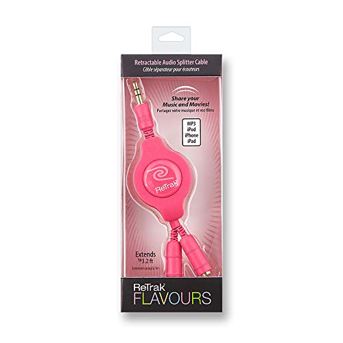 ReTrak Retractable Headphones Splitter, Pink (ETCABLESPLPK ) - color: Pink