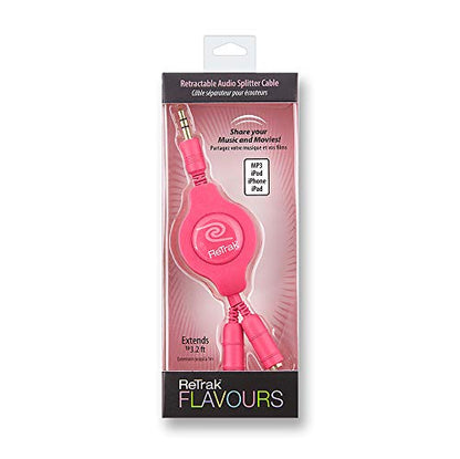 ReTrak Retractable Headphones Splitter, Pink (ETCABLESPLPK ) - color: Pink
