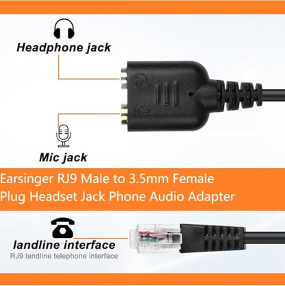 RJ9 to 3.5mm Audio Adapter for Cisco IP Telephones - Headset Converter Compatible with 9961, 7940, 7941, 7942, 8841, 8845, 9941 | Model PH35-RJ9 (Headphone and Microphone Jack) - color: Headphone and Microphone Jack