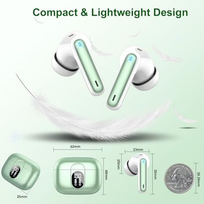 Wireless Earbuds, 2025 Bluetooth Headphones 5.3 HiFi Stereo Earphones, 40H Playtime in-Ear Earbud, Bluetooth Earbud with LED Power Display, IP7 Waterproof Earphones Sport Headset for Android iOS - color: Green