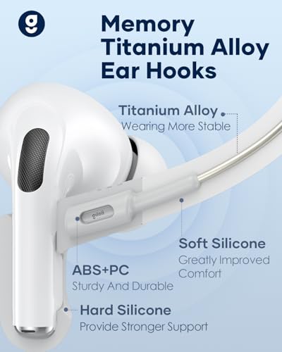 Memory Titanium Alloy Ear Hooks for AirPods Pro 3, AirPods Pro 2, AirPods Pro & AirPods 3, Anti-Slip Sport Accessories [Added Anti-Lost Lanyard] Comfortable Secure Fit, White