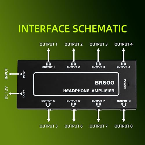 9-Jack Multi Headphone Audio Splitter,Headphone Amplifier Stereo Audio Amp with 12V 1A Power Adapter Distributor Headphone Splitter for Studio and Stage