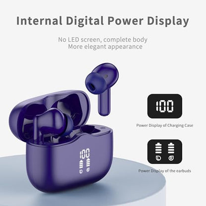 Wireless Earbuds, Bluetooth 5.4 Headphones in Ear with HiFi Stereo Deep Bass, 4 ENC Noise Cancelling Mic Wireless Earphones 40H, in-Ear Earbud Bluetooth Dual LED Display IP7 Waterproof, Pure-Blue - color: Blue