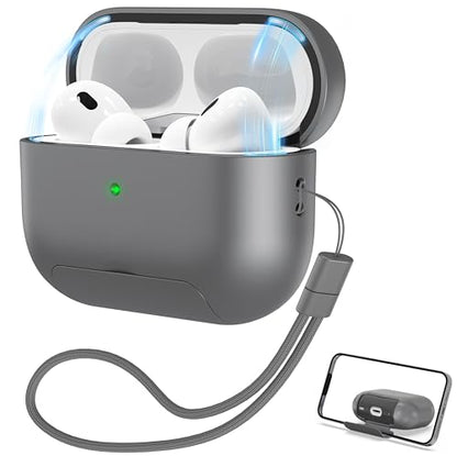 RFUNGUANGO AirPods Pro 2 Case with Magnetic Lid Phone Stand, Grey | Compatible with AirPods Pro 2nd/1st Generation, Wireless Charging Compatible with Cleaning Kit & Lanyard - color: WCW-Grey, size: AirPods Pro 2nd/1st Case