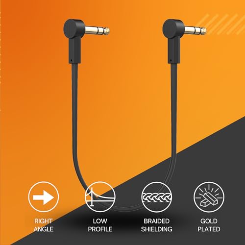 1/4" Stereo TRS Flat Patch Cables - 6" Ultra-Thin, Right Angle | Low Profile, Gold Plated, Braided Shielding, Maximize Pedalboard Space, Eliminate Noise, Connect Guitar Effects Pedals - size: 6 Inches