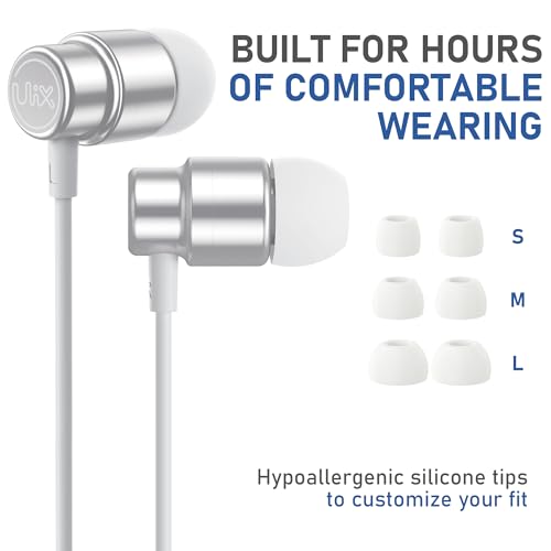 UliX Rider Wired Earbuds in-Ear Headphones, 5 Years Warranty, Earphones with Microphone, with Anti-Tangle Cable, Ear Buds for iPhone, iPad, Samsung, School Students, Kids, Women, Small Ears - White - color: White, style: 3.5 mm