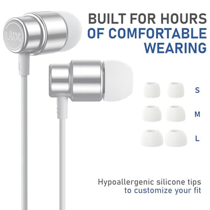 UliX Rider Wired Earbuds in-Ear Headphones, 5 Years Warranty, Earphones with Microphone, with Anti-Tangle Cable, Ear Buds for iPhone, iPad, Samsung, School Students, Kids, Women, Small Ears - White - color: White, style: 3.5 mm