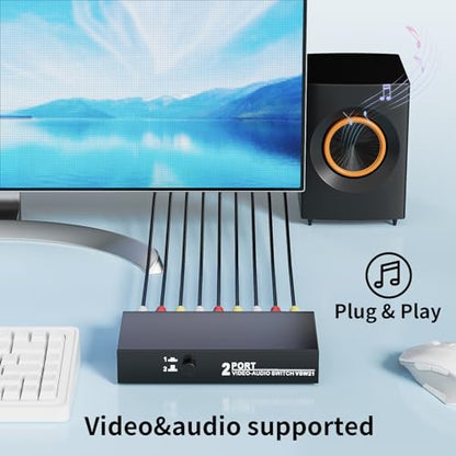 BolAAzuL RCA Switch 2 in 1 Out Composite Video L/R Audio Switcher Selector | 2-Way RCA Switcher 2x1 AV Switch Box 2-Port Plug & Play for N64 PS2/3 Wii Xbox Game Consoles DVD STB TV - style: 2 in 1 out