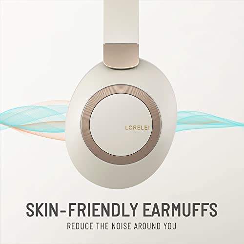 LORELEI B-C6 Wireless Over Ear Headphones, 50H Playtime Foldable Lightweight Bluetooth Headsets, Deep Bass, Built-in Microphone, Memory Foam Earmuff, for Travel, Home Office (Beige White) - color: Beige white