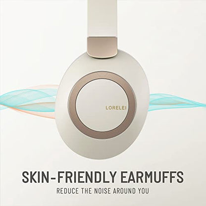 LORELEI B-C6 Wireless Over Ear Headphones, 50H Playtime Foldable Lightweight Bluetooth Headsets, Deep Bass, Built-in Microphone, Memory Foam Earmuff, for Travel, Home Office (Beige White) - color: Beige white