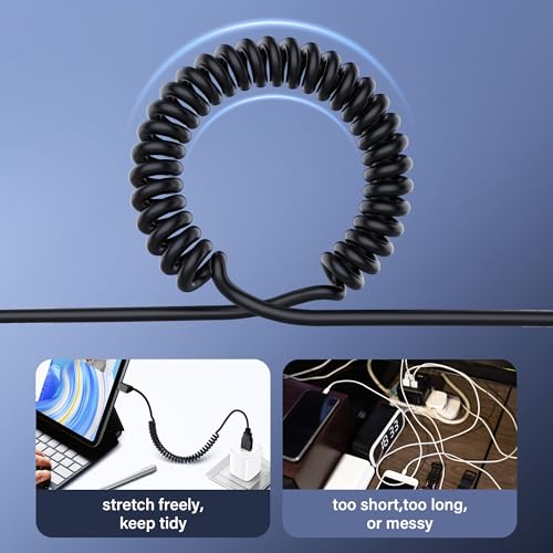SinLoon USB Type C Coiled Cable 5Gbps Retractable 90 Degree USB3.0 to USB C Charging Cable and Data Transfer for Phone, Tablet, Other USB C Devices (M to D)