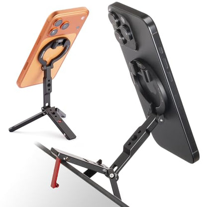 Magnetic Tripod Stand for iPhone - 1/4" Screw Coldshoe & Rail Hook (Black) | Aluminium,Ultra-Compact,Strong Magnetic Table Tripod,for iPhone Series Magasfe Cases Quick Attach