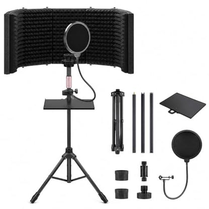 6-Panel Microphone Isolation Shield with Adjustable Stand