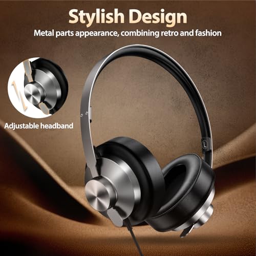 USB C Headphones Wired with Comfortable Ear Pads, Over Ear Bass HiFi Sound Foldable Travel Headphone, Durable Metal Frame, Compatible with iPhone 17/16/Samsung Galaxy S25/S24 Google Pixel 9 - Black