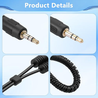 CERRXIAN 3.5mm Male to 2 Male Spring Y Splitter Cable,Dual 3.5mm Coiled Cord,1/8" TRS 1 to 2 Audio Splitter Coiled Cable for Home,Phone,Headset,Speakers Etc