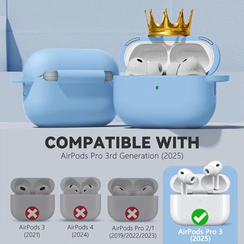 Ljusmicker for AirPods Pro 3 Case 2025 with Magnetic Lock,Sky Blue | Soft Silicone Protective Cover for Apple AirPod Pro 3rd Generation Case with Cleaner Kit & Keychain for Women Men,Shockproof - color: A1-Sky Blue
