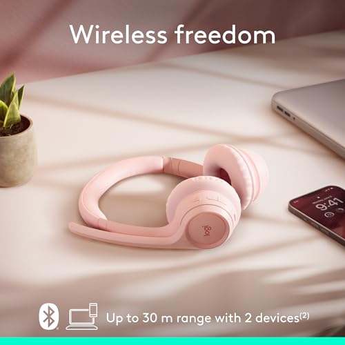 Logitech Zone 300 Wireless Bluetooth Headset with Noise Canceling - Rose | Microphone, compatible with Windows, Mac, Chrome, Linux, iOS, iPadOS, Android - color: Rose