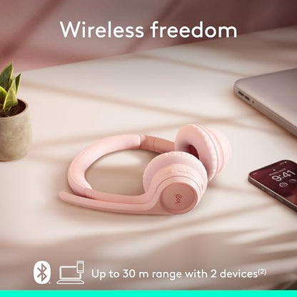 Logitech Zone 300 Wireless Bluetooth Headset with Noise Canceling - Rose | Microphone, compatible with Windows, Mac, Chrome, Linux, iOS, iPadOS, Android - color: Rose