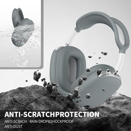 Maxjoy for AirPods Max Case, Soft Silicone Ear Cups & Headband Cover, Anti-Scratch Protective Accessories, Gray - color: Gray
