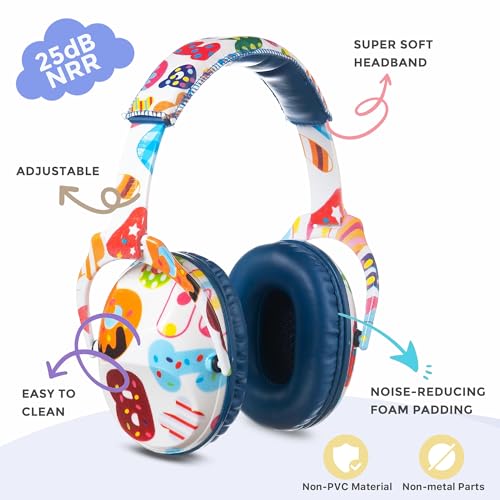 Kids Ear Protection Safety Ear Muffs, NRR 25dB Noise Reduction Children Earmuffs, Hearing Protectors for Sleeping, Studying, Airplane, Concerts, Fireworks-Letter with Blue Band - color: Blue Band Letter