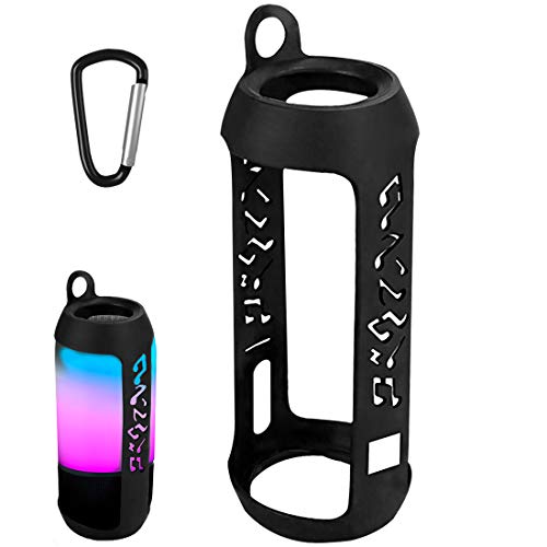 Linkidea Silicone Speaker Case Cover Compatible with JBL Pulse 3 Wireless IPX7 Waterproof Speaker, Protective Soft Skin Sleeve Travel Carrying Pouch with Keychain Hook (Black)