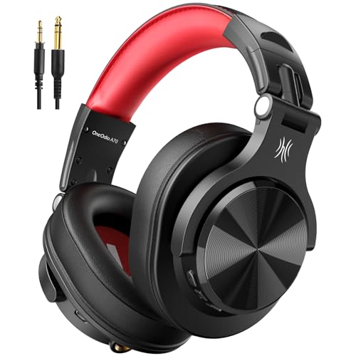OneOdio A70 Bluetooth Over-Ear Headphones, Hi-Res Wired DJ Studio - Red | Wireless over-ear headphones with 72H playtime, 3.5mm/6.35mm wired jacks for studio monitoring, mixing, guitar, amp and PC - color: Red