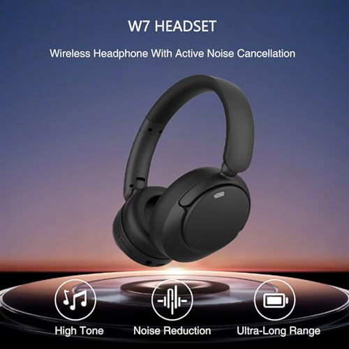 MLF-W7 Noise Cancelling Headphones Over Ear ANC Headphones Wireless Bluetooth Headphones 500mAh Long Battery Life Active Noise Cancelling Over Ear Headphones Dual Mode Wired/Wireless – Black