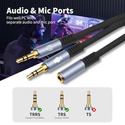1/8" TRS Stereo Splitter Cable for Headphone, PC Laptop, Perfect for Switching or Two Sets of Speakers (1/8" TRS Stereo Female to Dual Male, 10FT-Splitter 20cm) - size: 10FT-Splitter 20cm, style: 1/8" TRS Stereo Female to Dual Male